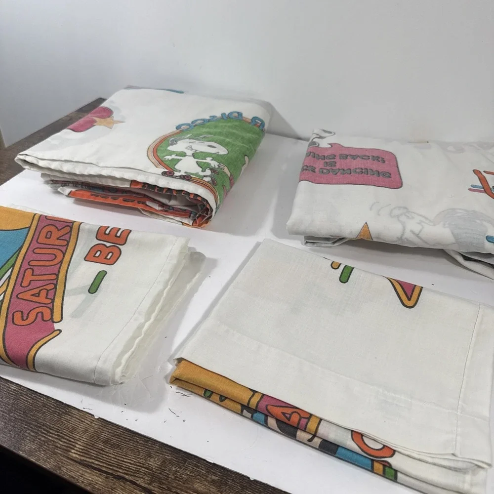 Peanuts Vintage‎ Disco Fever 4 Piece FULL Sheet Set 1970's 2 Pillow Cases